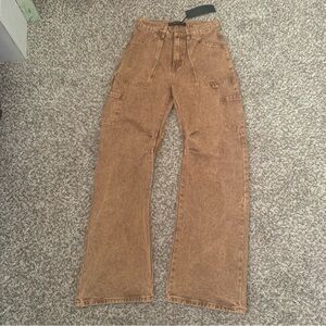 Lioness Miami Vice Jean Stonewash Tan Cargo Pants, Size XS, NWT